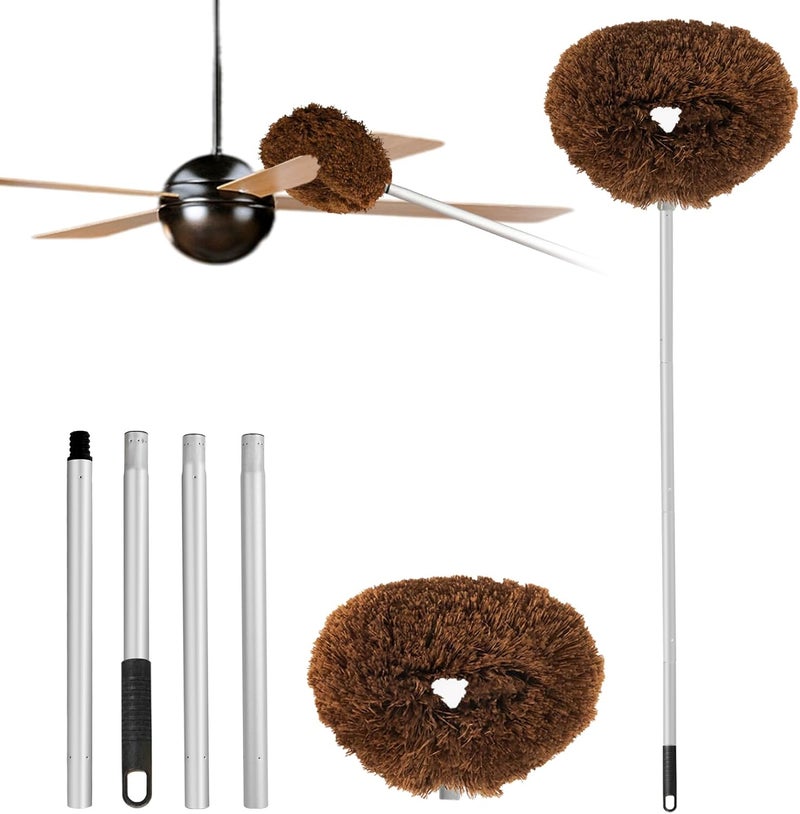 Heonay Ceiling Fan Cleaner Duster Reusable Microfiber Ceiling Fan Blade Cleaner Removable Duster with Extension Pole Adjusts 13 to 49.7 Inch for Cleaning Walls Bookshelves Furniture Door Window Top (Brown) - Image 1